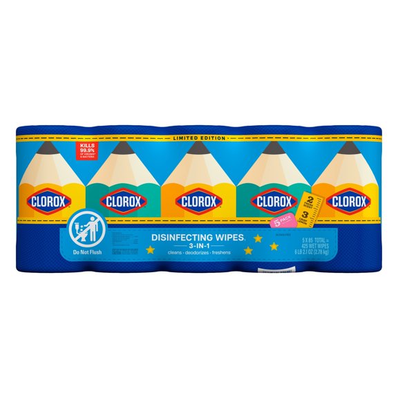 Clorox Disinfecting Wipes, Variety Pack, Fresh Scent and Crisp Lemon, 5 pack ct., 425 wipes total