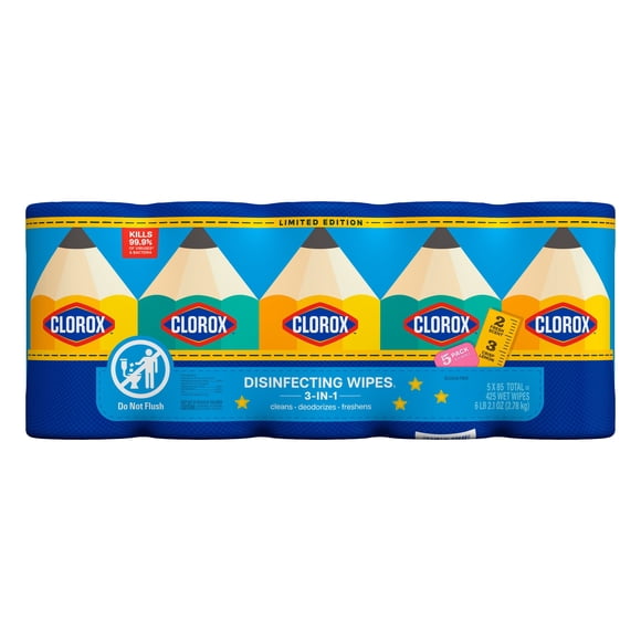 Clorox Disinfecting Wipes, Variety Pack, Fresh Scent and Crisp Lemon, 5 pack ct., 425 wipes total