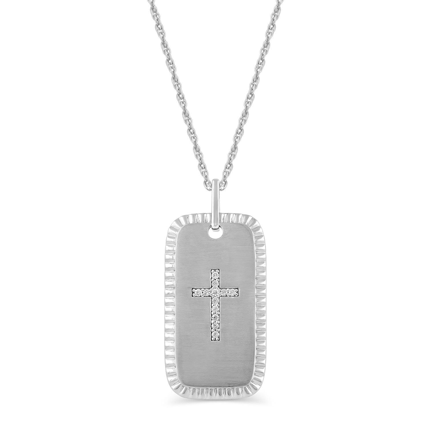 Round Cut Cross Diamond Dog Tag Pendant Necklace in