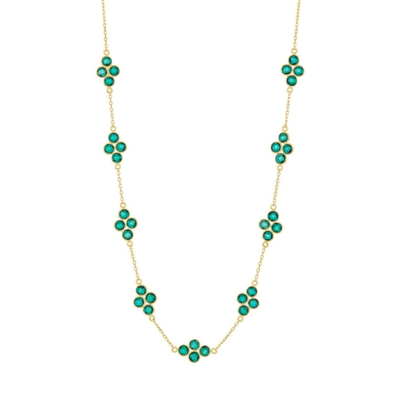 Lab Emerald Flower Station Necklace in 14K Gold