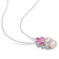 thumbnail image 4 of 7-9mm Round Freshwater Cultured Pearl & Gemstone Pendant Necklace in Sterling Silver, 4 of 5