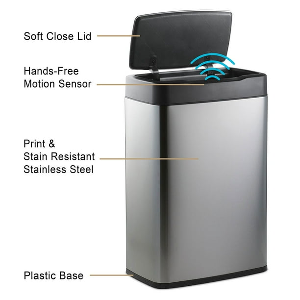 Tramontina Large Stainless Steel Sensor Trash Bin, 13.2 Gal