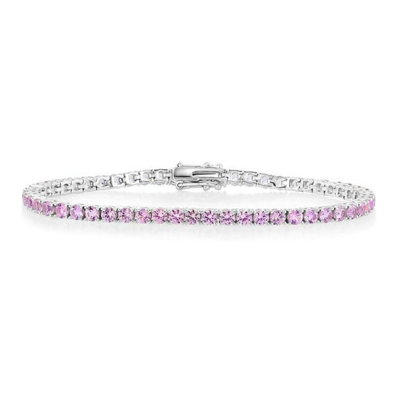 Lab Created White Sapphire Round Cut Gemstone Tennis Bracelet in Sterling Silver