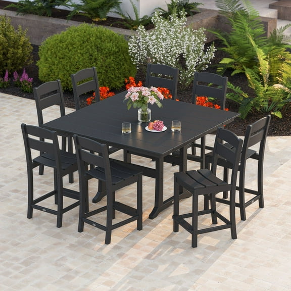 POLYWOOD Gulf Shores Farmhouse Trestle Counter Side Chair Set, 9pc
