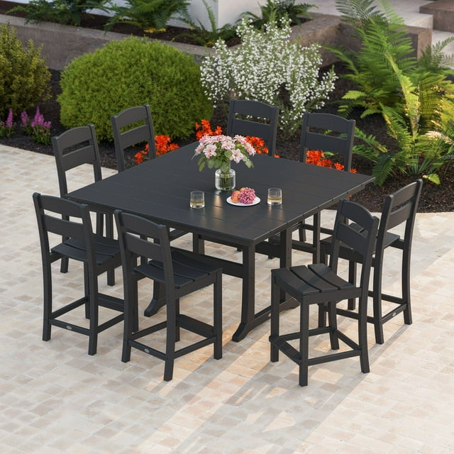 POLYWOOD Gulf Shores Farmhouse Trestle Counter Side Chair Set, 9pc