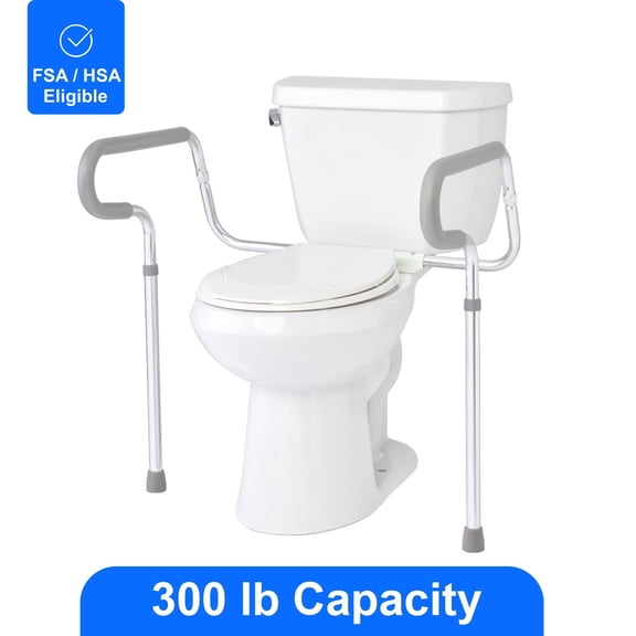 Medline Toilet Safety Rail, Adjustable Height 26" to 31", 300 lb Capacity