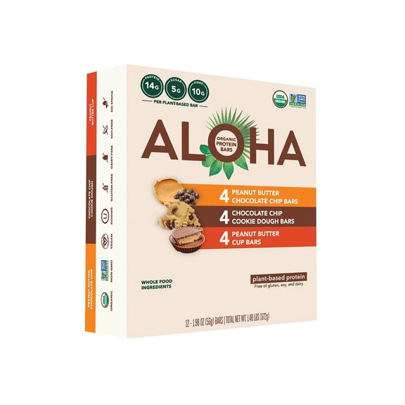 Aloha Plant-Based Protein Bars, Variety Pack, 12 ct.