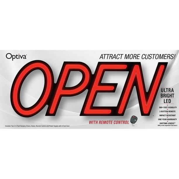 Optiva Ultra Bright LED Open Sign with Remote Control, 19.5