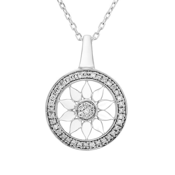 Sunflower and .13 CTTW Diamond Pendant in Sterling Silver