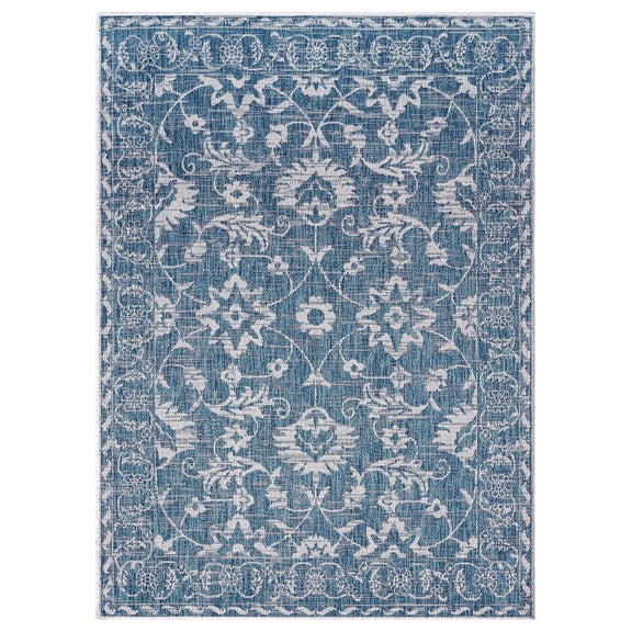 Nicole Miller New York Patio Country Ayala Botanical Floral Indoor/Outdoor Area Rug, Aqua/Ivory