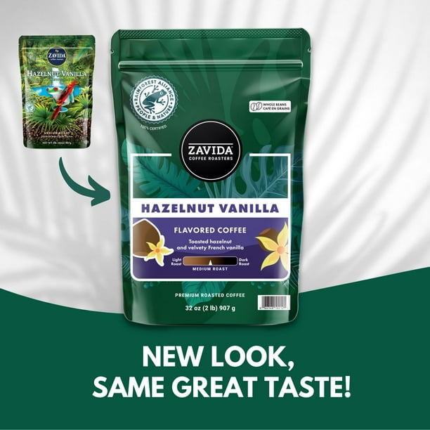 Zavida Coffee Whole Bean Coffee, Hazelnut Vanilla, 32 oz