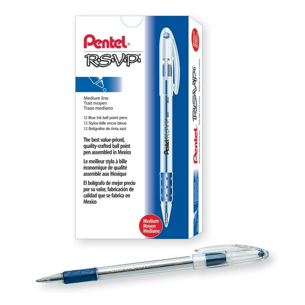 Pentel - R.S.V.P. Ballpoint Stick Pen, Blue Ink, Medium - 12 Pens