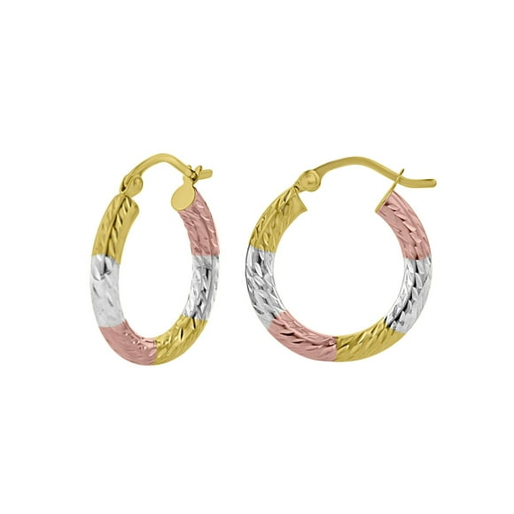 Diamond Cut Hoop Earrings in 14K Tri-Gold