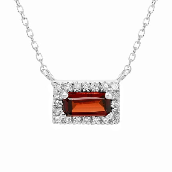 Baguette Cut Gemstone and 0.06 CT. T.W. Diamond Halo Pendant Necklace in 14K Gold