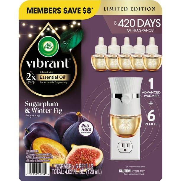 Air Wick Scented Oil Air Freshener, Sugarplum & Winter Fig, 1 warmer + 6 refills