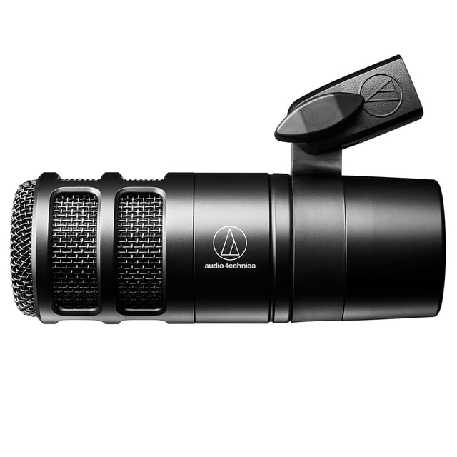 Audio-Technica AT2040 Dynamic Wired Hypercardioid Microphone for Podcasts with XLR-M Pin, Pivoting Stand Mount, Mount Adapter & Pouch