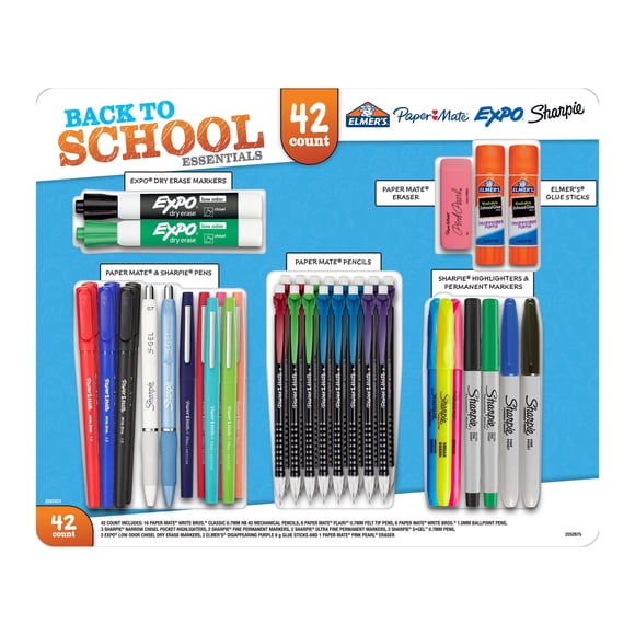 Back to School Supplies Variety Pack, Ballpoint Pens, Glue Sticks, Mechanical Pencils, Highlighters and More, 42 Count