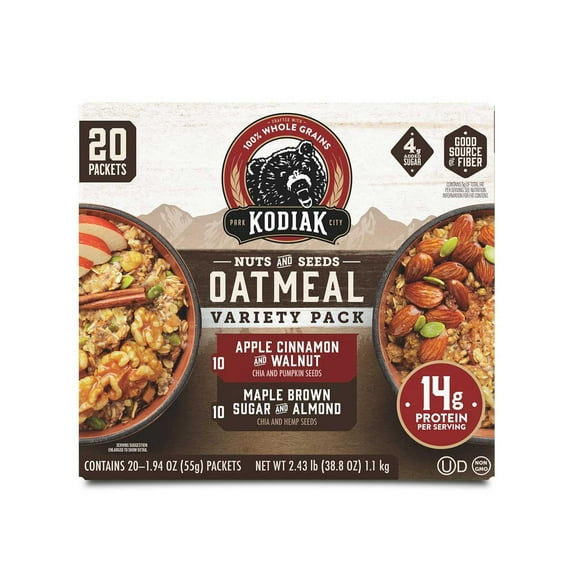 Kodiak Cakes Nuts & Seeds Oatmeal, Variety Pack, 20 pk.