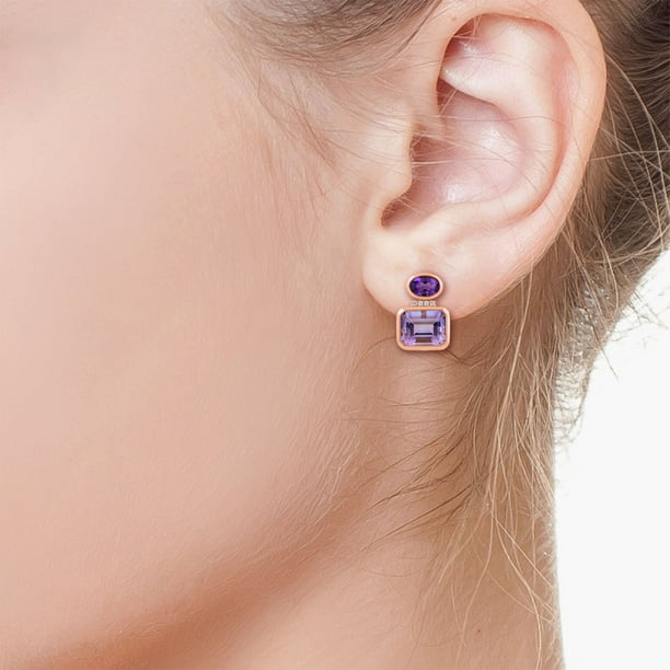 Amethyst and Pink Amethyst Stud Earrings in 14K Gold - Samsclub.com