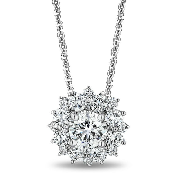 1.60 CT. T.W. Round Cut Halo Diamond Pendant Necklace in 18K Gold