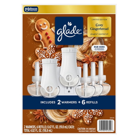 Glade PlugIns Scented Oil Air Freshener, Cozy Gingerbread, 4.02 fl. oz., 2 Warmers + 6 Refills