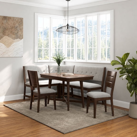 Bernards Westvale Walnut 4-Piece Dining Set with Curved Bench