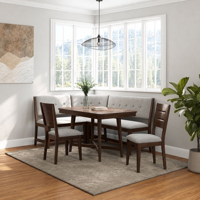 Bernards Westvale Walnut 4-Piece Dining Set with Curved Bench