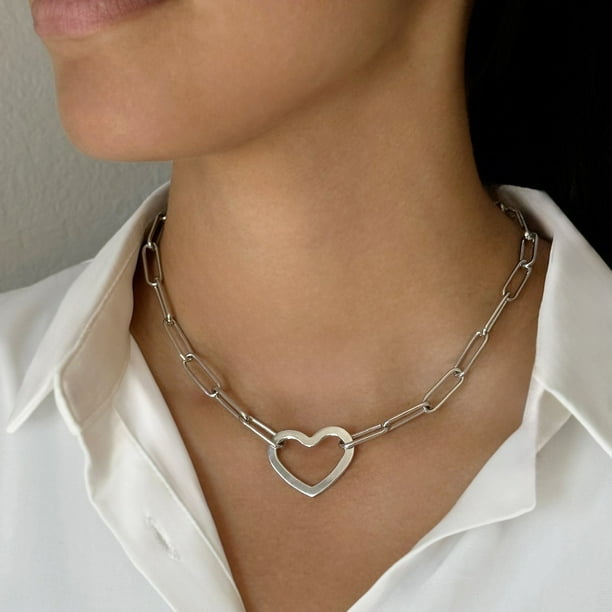 Open Heart Paperclip Chain Necklace in Sterling Silver - Samsclub.com