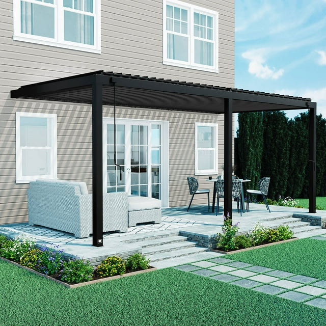 Backyard Discovery Evanston Steel Wall-Mounted Louvered Pergola with Adjustable Roof, Choose Size