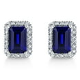 thumbnail image 1 of Emerald Cut Lab Created Gemstone & 0.11 CT. T.W. Diamond Stud Earrings in Sterling Silver, 1 of 5