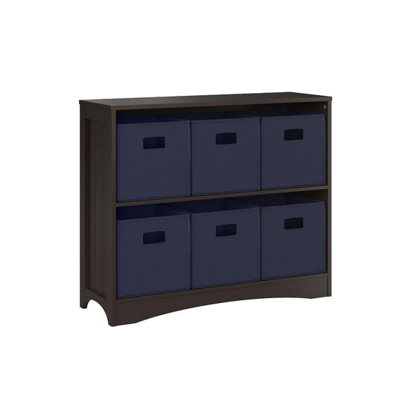 RiverRidge Horizontal Bookcase with 6 Bins, Assorted Shelf and Bin Colors