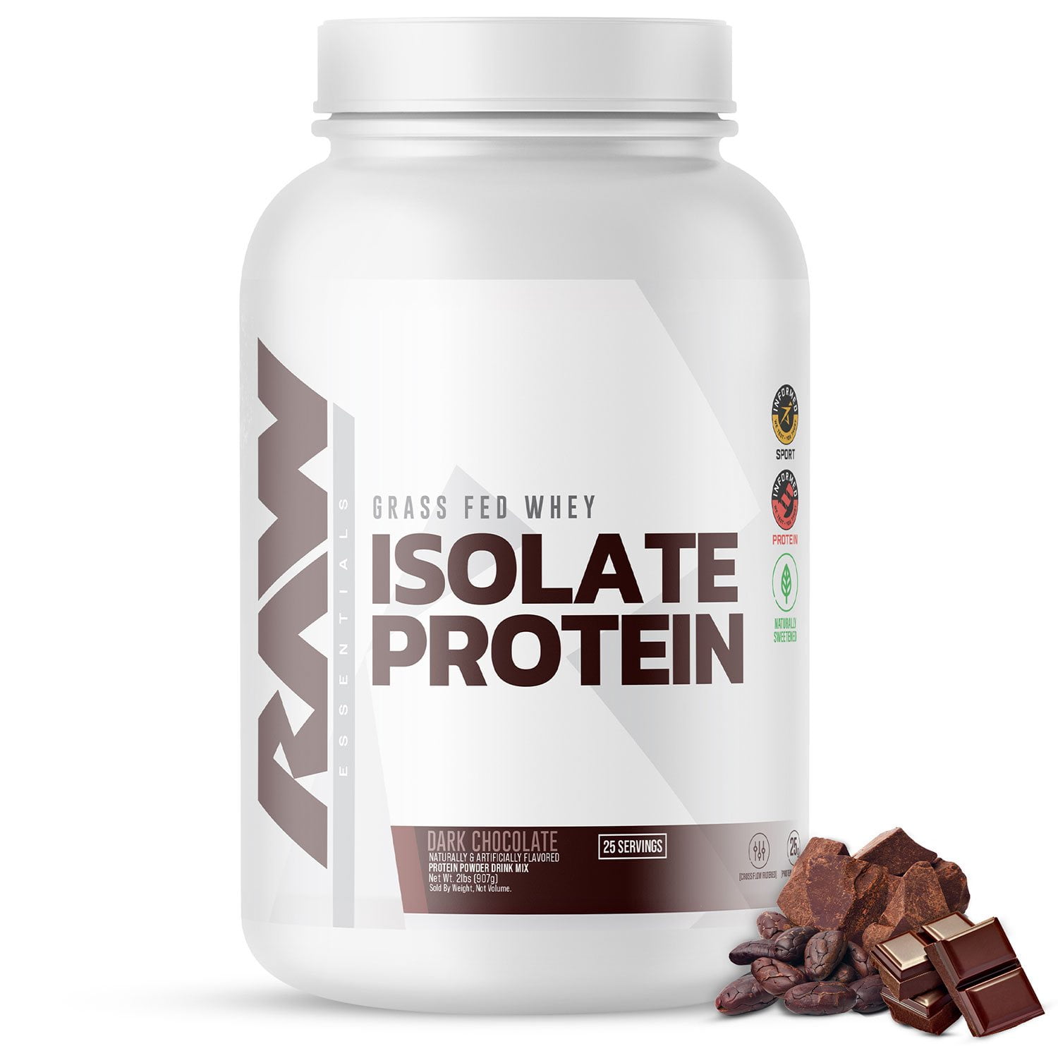 RAW 25g Grass Fed Whey Isolate Protein Powder, Dark Chocolate