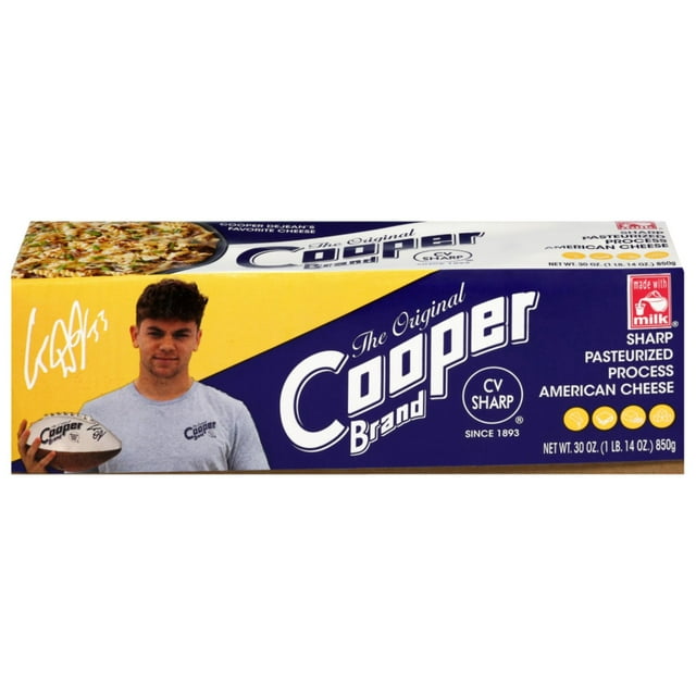 Cooper White Pasteurized Process Sharp American Cheese 30 oz.