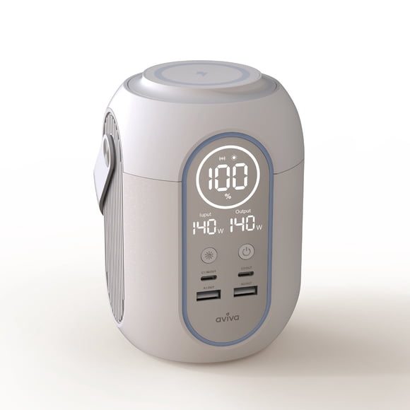 Aviva S200 Portable Power Station, 199Wh Compact Backup Power, 2.7 lb Lightweight Design, 140W USB-C Fast Charging, Built-in LED Light and Wireless Charging