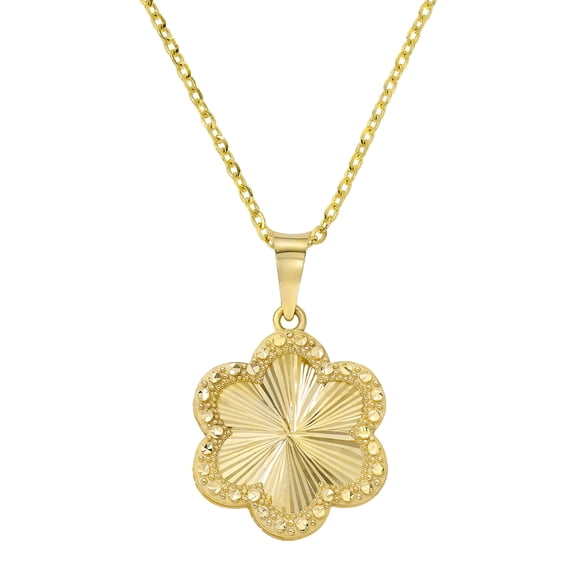 Diamond Cut Halo Flower Necklace in 14K Gold