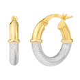 thumbnail image 1 of Two Tone High Polish & Textured Hoop Earrings in 14K Gold, 1 of 5