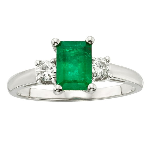 Emerald Cut Natural Gemstone & 0.20 CT. T.W. 3-Stone Diamond Ring in 14K Gold