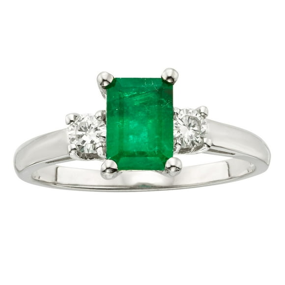 Emerald Cut Natural Gemstone & 0.20 CT. T.W. 3-Stone Diamond Ring in 14K Gold