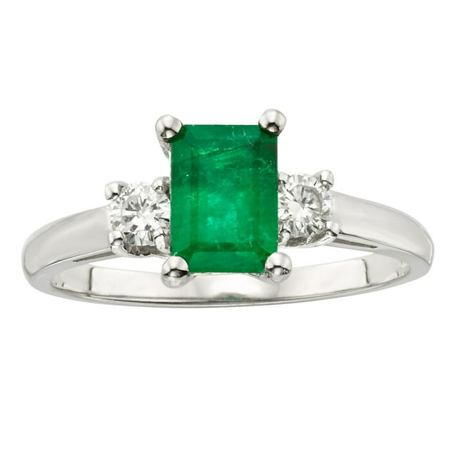 Emerald Cut Natural Gemstone & 0.20 CT. T.W. 3-Stone Diamond Ring in 14K Gold