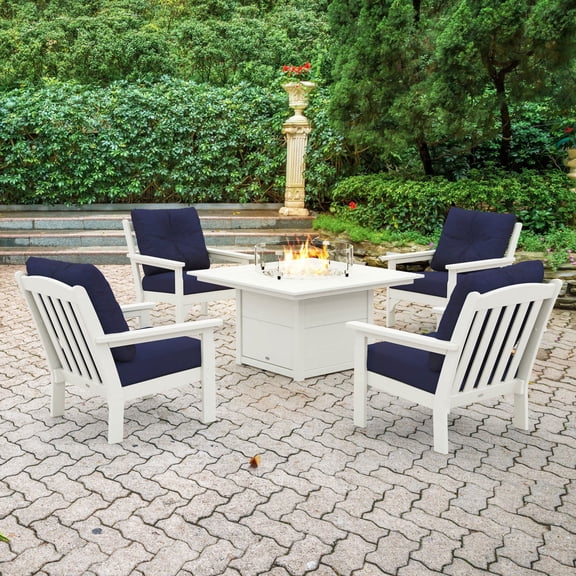 POLYWOOD Gulf Shores Deep Seating Fire Chat Set with Sunbrella Fabric, 5pc