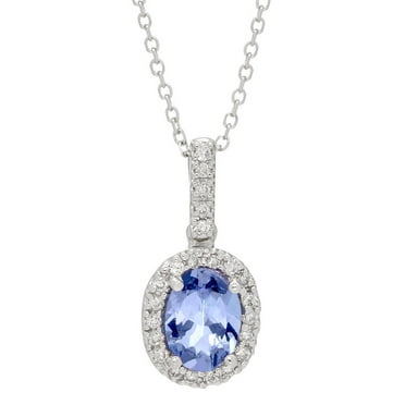 Oval Cut Genuine Gemstone & 0.11 CT. T.W. Diamond Halo Pendant Necklace in 14K Gold