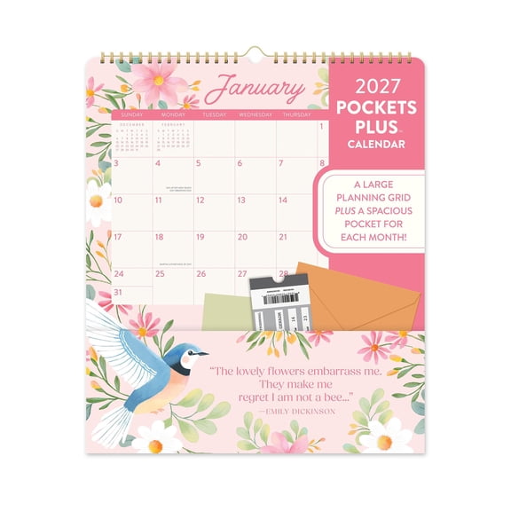 2027 Birds and Blooms Pockets Plus Calendar by Orange Circle, Calendar