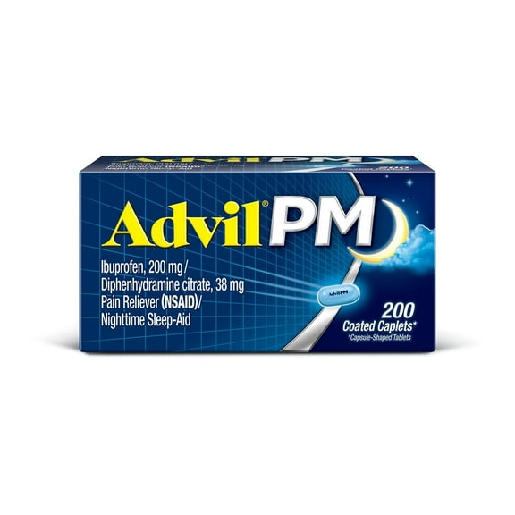 Advil PM Pain Reliever and Nighttime Sleep Aid, Ibuprofen and Diphenhydramine Caplets, 200 ct.