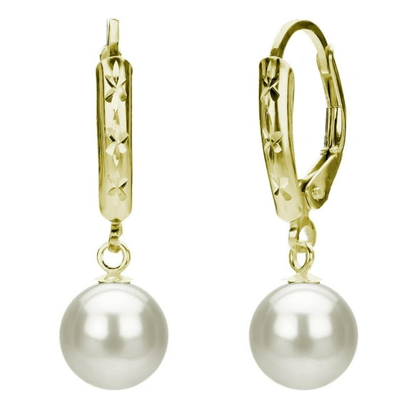 7-8mm Freshwater Pearl Diamond Cut Leveback Earrings in 14K Gold