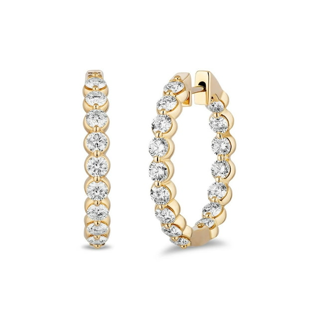 Round Cut In and Out Diamond Hoop Earrings in 14K Gold