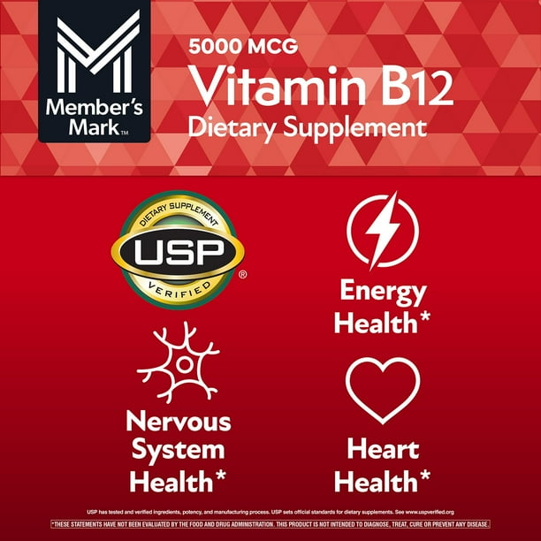 Member's Mark Vitamin B12 Quick Dissolve Tablets, 5000 mcg, Cherry, 300 ct. 