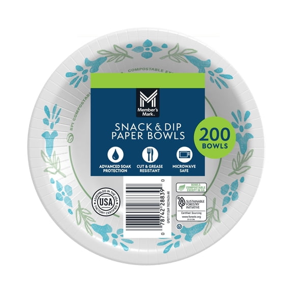 Member's Mark Snack/Dip Paper Bowls, 12 oz., 200 ct.