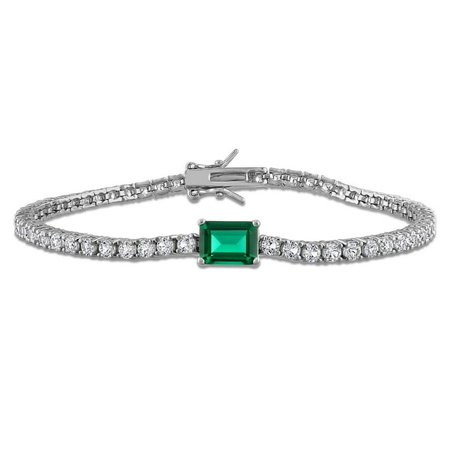Lab Created Gemstone & White Sapphire Tennis Bracelet in Sterling Silver