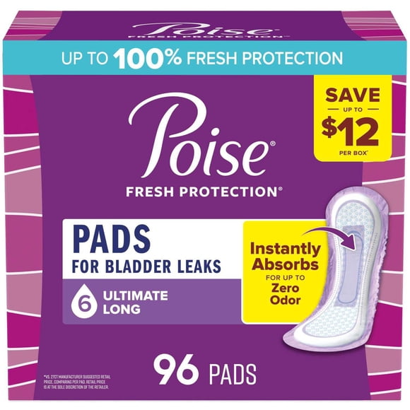 Poise Incontinence Pads, 6 Drop Ultimate Absorbency, 96 ct.