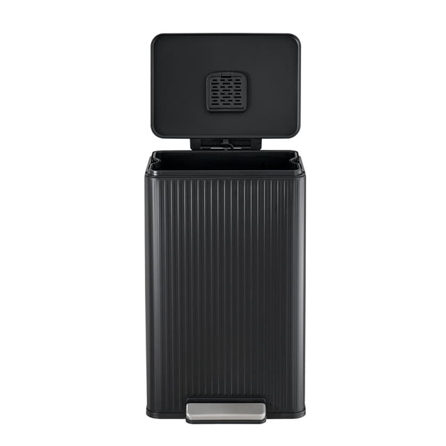 Simpli-Magic Fluted Edge 13 Gallon (50L) Rectangular Step Trash Can, Hands-Free Soft-Close Lid, Premium Fingerprint-Resistant Finish for Kitchen and Recycling, Black